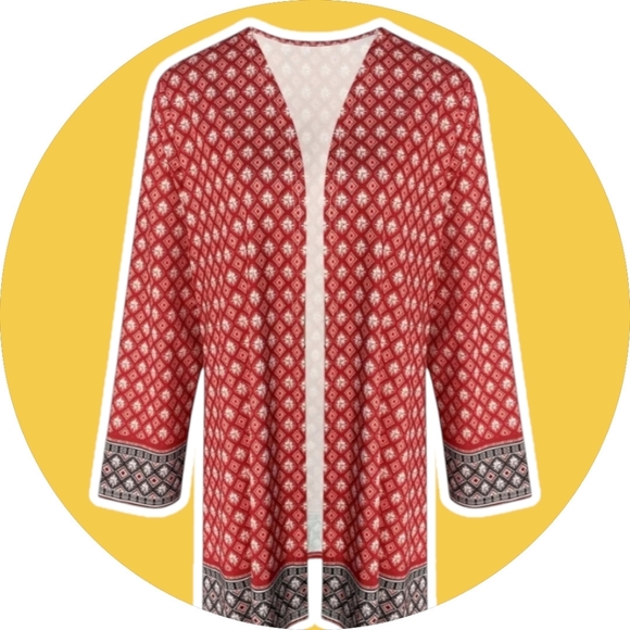 New!  Boho Kimono Vest, Tribal Print, Lightweight, Open Front, Casual Size large - Picture 1 of 9